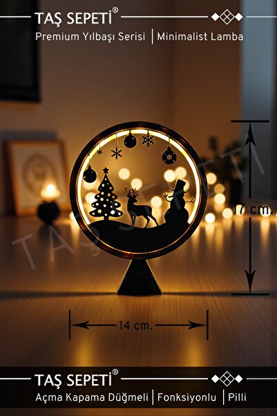 TAŞ SEPETİ Geyik ve Kardan Adam Temalı Yılbaşı Süsü Lambası | Premium Yılbaşı Serisi | Pilli | Fonksiyonlu Düğ