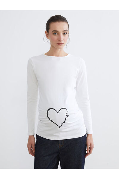 LC Waikiki Tricou de damă LCW Comfort alb cu decolteu cu imprimeu