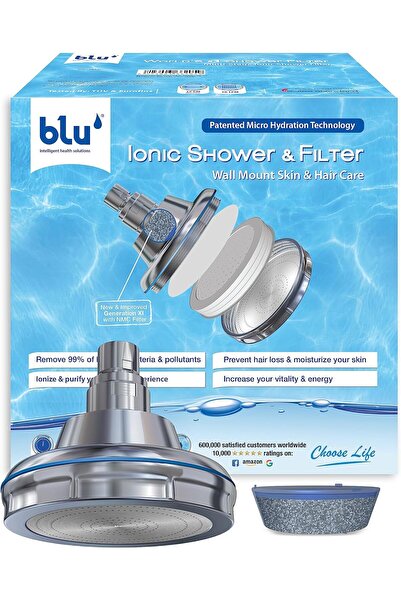 Blu Intelligent Health Solutions blu Ionic Shower Head & Shower Filter - Wall Mounted - Removes Chlorine, Chrome