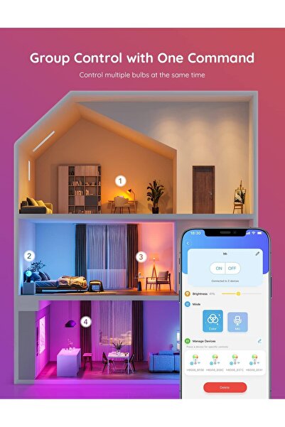 Govee Smart RGBWW Color‑Changing LED Bulbs A19 800lm E26 4‑Pack (WiFi & Bluetooth, Music Sync, 9