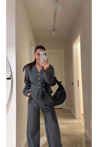 ALVOR Set cardigan cu nasturi aurii și pantaloni tricotati