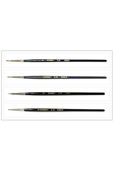 Daler Rowney Seri 34 Sable No 00, 0, 1, 2 Hakiki Samur Suluboya Guaj Tezhip 4'Lü Detay Fırça Seti Made in England