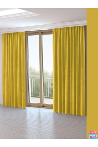 SamLive Kadife Dokulu Sarı Renk Ekstrafor Büzgülü Yüksek Kalite Fon Perde Tek...