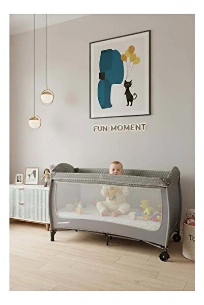 Fun Moment Children's playpen 125 x 65 cm with changing mat and mosquito net