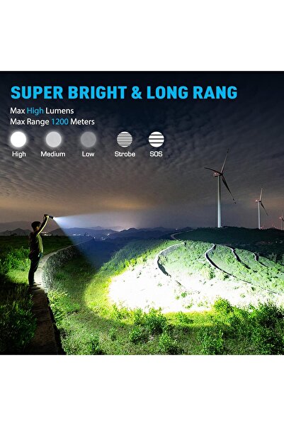 Generic Sinvimes Rechargeable Tactical LED Flashlight, Up to 90,000 lm, XHP70.2, Zoomable, 5 Modes, IPX7