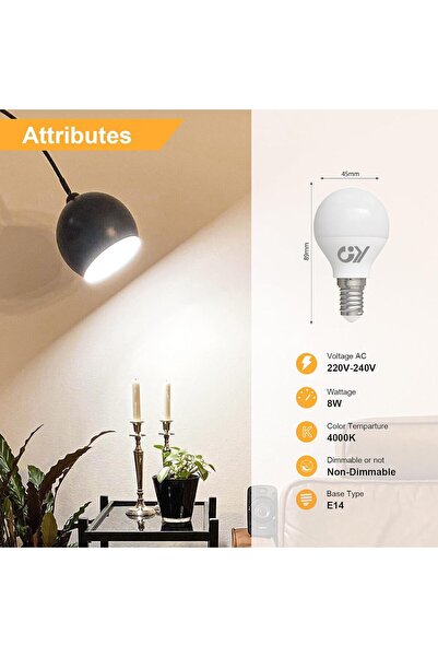 Generic GY E14 LED Bright Energy-Saving Bulb, 8W (Equiv. 80W), G45/P45, 880 lm, 4000K Neutral White, 280°
