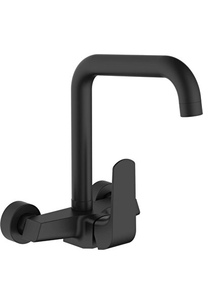 HESANIT صنبور حوض مثبت على الحائط بمقبض واحد، أسود غير لامع، بمدى 208 مم