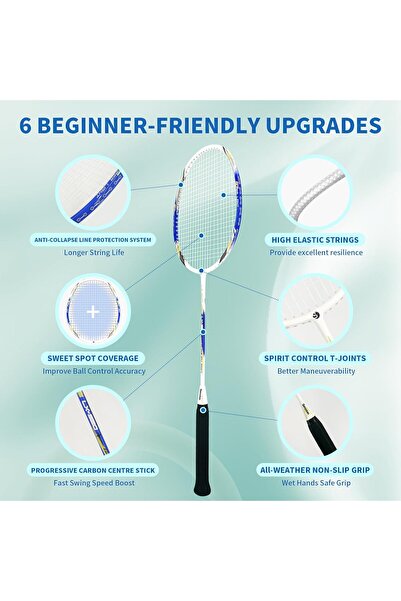 Senston Badminton Set with Graphite Shaft, 2 Rackets, 2 Grips and Shuttlecock Bag