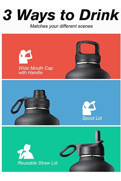 Generic Coolflask 64oz Insulated Wide-Mouth Leak-Proof Water Bottle - Magic Black, Stainless Steel