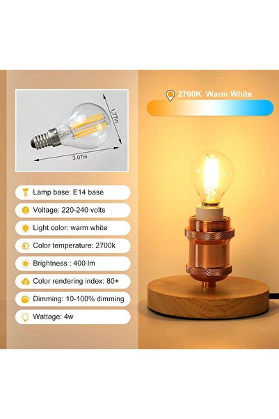 Generic BRIMAX Vintage G45 LED Golf Bulb E14 Dimmable 4W (Equivalent 40W), 2700K Warm White, 400 lm, Pack of