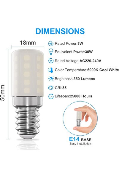 Generic LUTW E14 Refrigerator LED Bulb, 3W (Equivalent 30W), 350 Lumens, Cool White 6000K, Non-Dimmable, Pac
