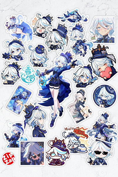 ZipZap Lady Furina Genshin Impact Anime Gacha Yapışkanlı Folyo Sticker Paketi...