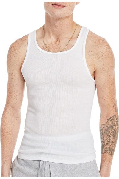 HANES Men's Moisture-Wicking Ribbed Cotton Tank Undershirts, Pack of 6