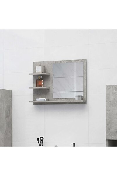 vidaxl مرآة حمام خرسانية رمادية 60x10.5x45 سم من الخشب الهندسي