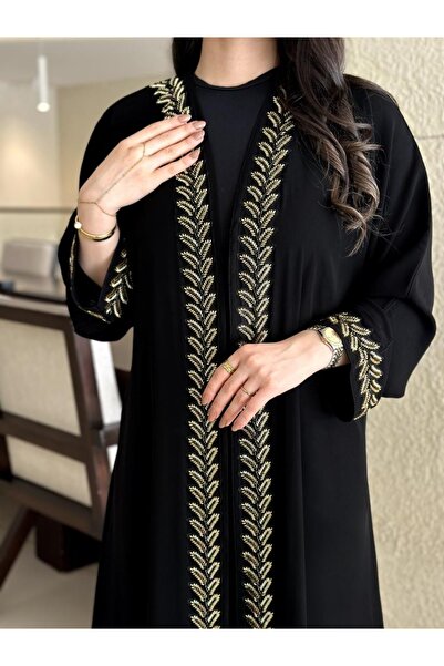 Abaya-AB Al Reem abaya, internet fabric with gold embroidery trim