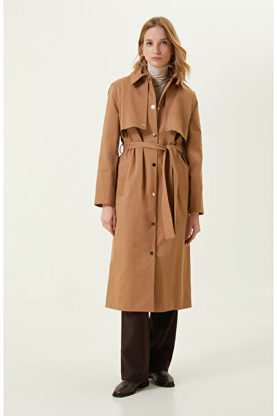 Network Bej Çıt Çıt Kapamalı Kemerli Trençkot