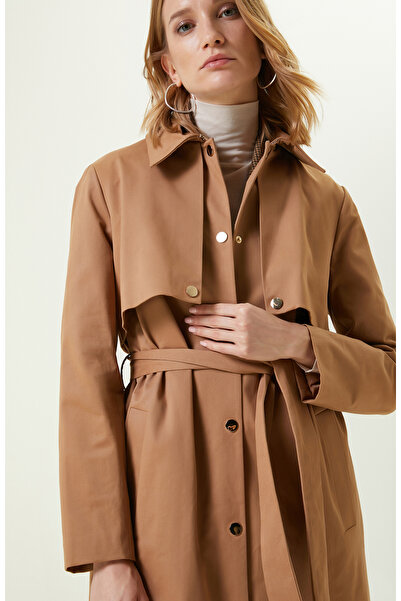 Network Bej Çıt Çıt Kapamalı Kemerli Trençkot