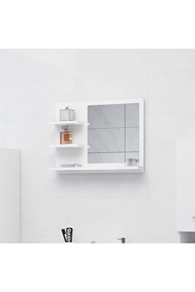 vidaxl مرآة حمام بيضاء 60x10.5x45 سم من الخشب الهندسي