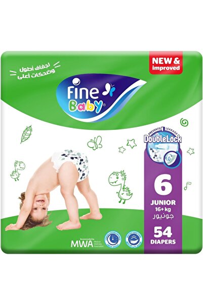 Fine Baby حفاضات مقاس 6 جونيور (16 كجم فأكثر) - عبوة من 54 قطعة، قفل مزدوج جد...
