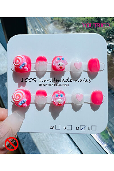 Youtrico Children's Fake Nails 100% Handmade Cartoon Green, Safe for 3+ ，M