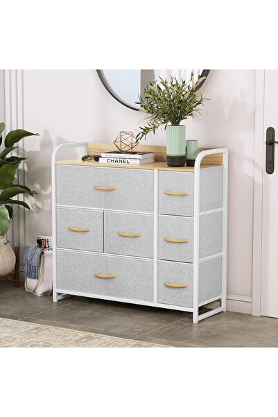 Gogoya 7-drawer fabric storage tower, suitable for offices, bedrooms, living rooms - white