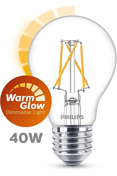 Philips LED Classic E27 Warm Glow 40W Dimmable Warm White Clear Teardrop