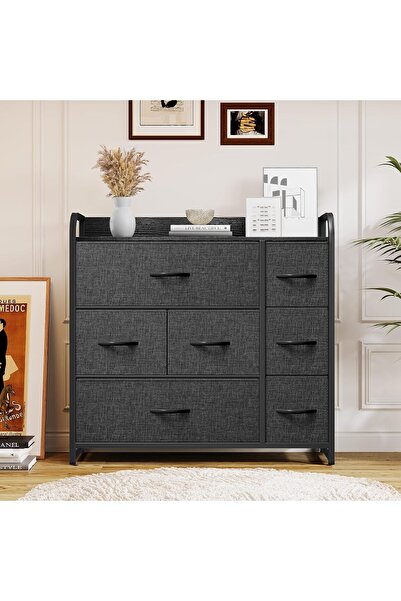 Gogoya 7-Drawer Fabric Wardrobe Storage Tower (Black)