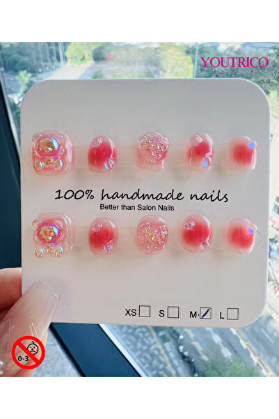 Youtrico Children's Fake Nails 100% Handmade Cartoon Green, Safe for 3+ ，M