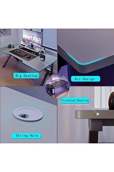 HayaBazaar K Shape Gaming Table Computer Desk Writing Desk with Headphone Hook&Cup Holder,120x60x75cm