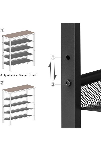 Gogoya 5-Tier Shoe Rack for Entryways and Small Spaces (Brown, Adjustable Metal Mesh Shelves)