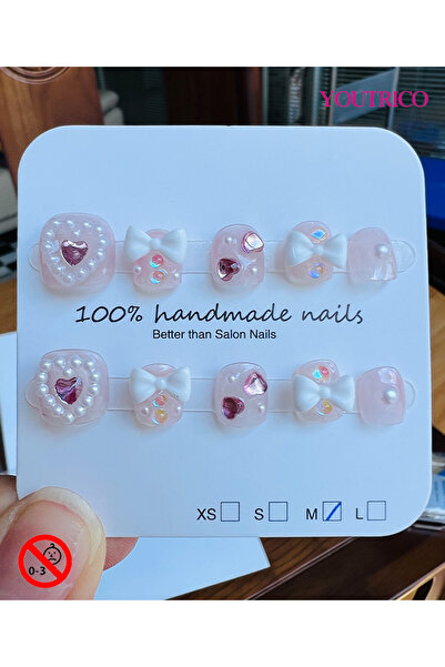 Youtrico Children's Fake Nails 100% Handmade Cartoon Green, Safe for 3+ ，M