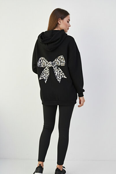 KOZİA OUTDOORS Дамска широка суитшърт с качулка, с леопардов принт на гърба и...