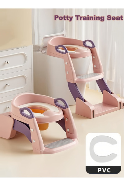 Generic Potty Training Seat, Foldable Portable Potty Chair Kids Toilet with Ladder Guard Soft Cushion
