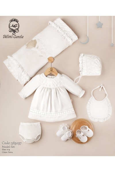 Baby shine Girls' reception dress set, 100% natural cotton - 7 pieces (jasmine flower lace)