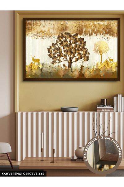 Evinemoda Altın Doğanın Sükuneti Tek Parça Çerçeveli Kanvas Tablo