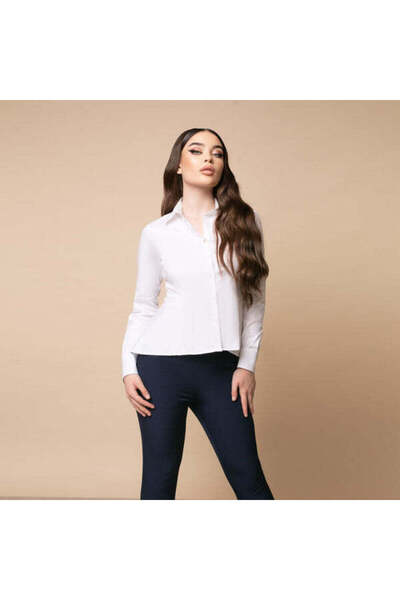 Minimalis Women's White Shirt with Long Sleeves and Flared Cut