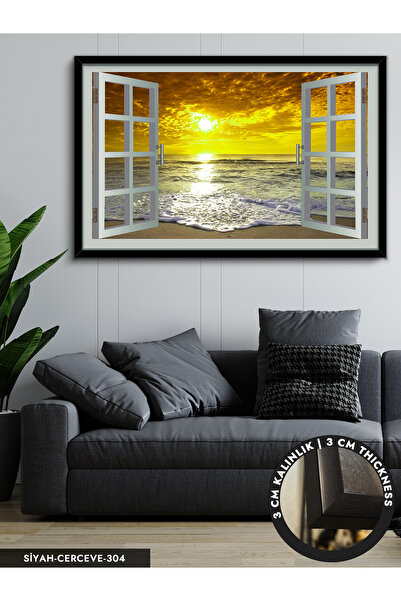 Evinemoda Denize Açılan Pencere Tek Parça Çerçeveli Kanvas Tablo