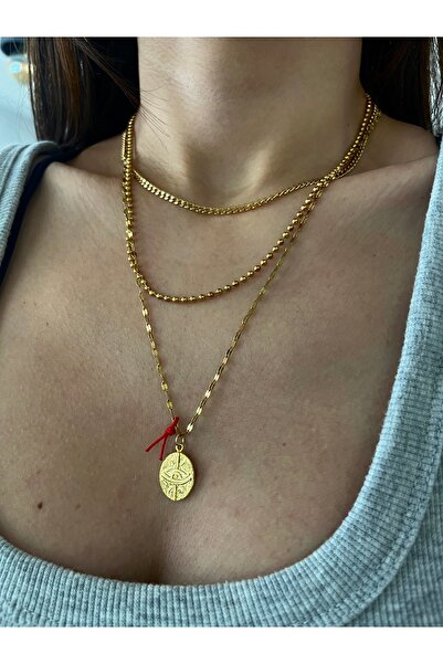 Hoop jewelery kırmızı ipli nazar plaka göz kolye