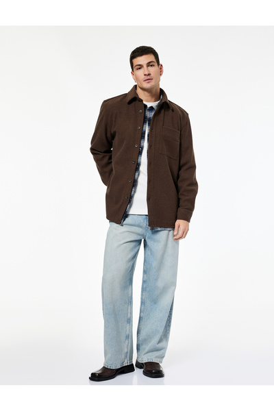 Koton Viscose Blend Pocket Detailed Long Sleeve Buttoned Classic Collar Shirt Jacket