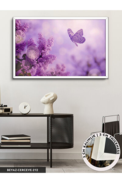 Evinemoda Mor Kelebek Kanvas Tablo Tek Parça Çerçeveli Kanvas Tablo