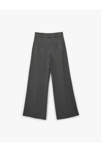 Koton Viscose Blend Wide Leg Trousers with Zipper Detail Pockets