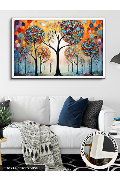 Evinemoda Renkli Soyut Sanat Modern Çiçek ve Yaprak Kompozisyonu Tek Parça Çe...