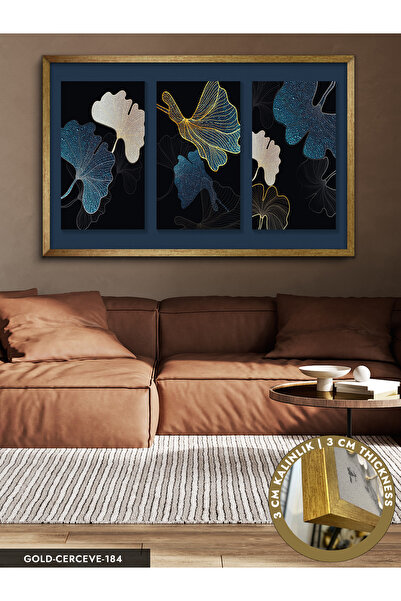 Evinemoda Soyut Yapraklar Tek Parça Çerçeveli Kanvas Tablo