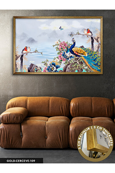 Evinemoda Tavus Kuşları Tek Parça Çerçeveli Kanvas Tablo