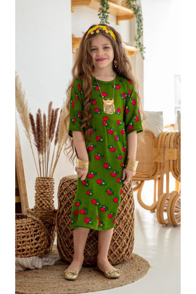outline Shalki children's dress in olive green