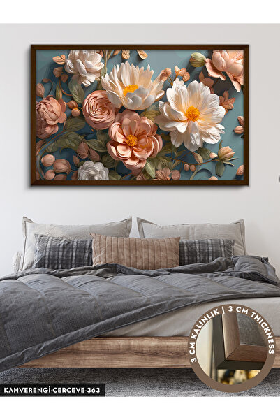 Evinemoda Renkli Çiçekler Tek Parça Çerçeveli Kanvas Tablo