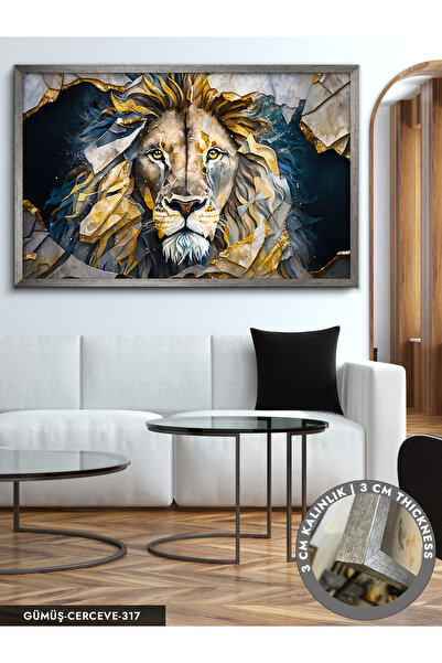 Evinemoda Aslan Kafası Soyut Arkaplan Tek Parça Çerçeveli Kanvas Tablo