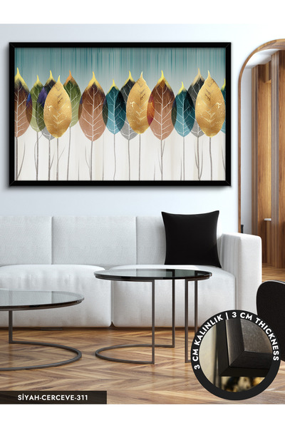 Evinemoda Renkli Yapraklar Tek Parça Çerçeveli Kanvas Tablo