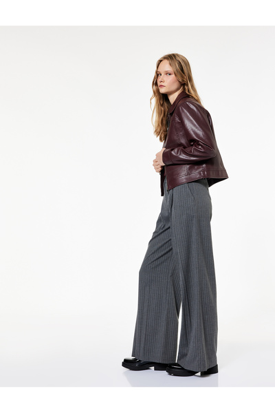 Koton Viscose Blend Wide Leg Trousers with Zipper Detail Pockets
