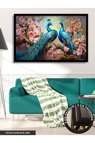 Evinemoda Tavus Kuşu Tek Parça Çerçeveli Kanvas Tablo